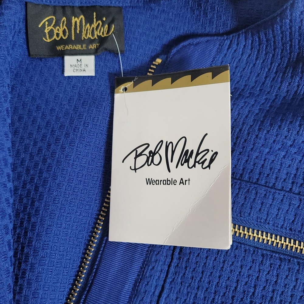 Bob Mackie Wearable Art Jacket Womens Medium Blue Zip Front Textured Pockets NWT - Picture 8 of 11